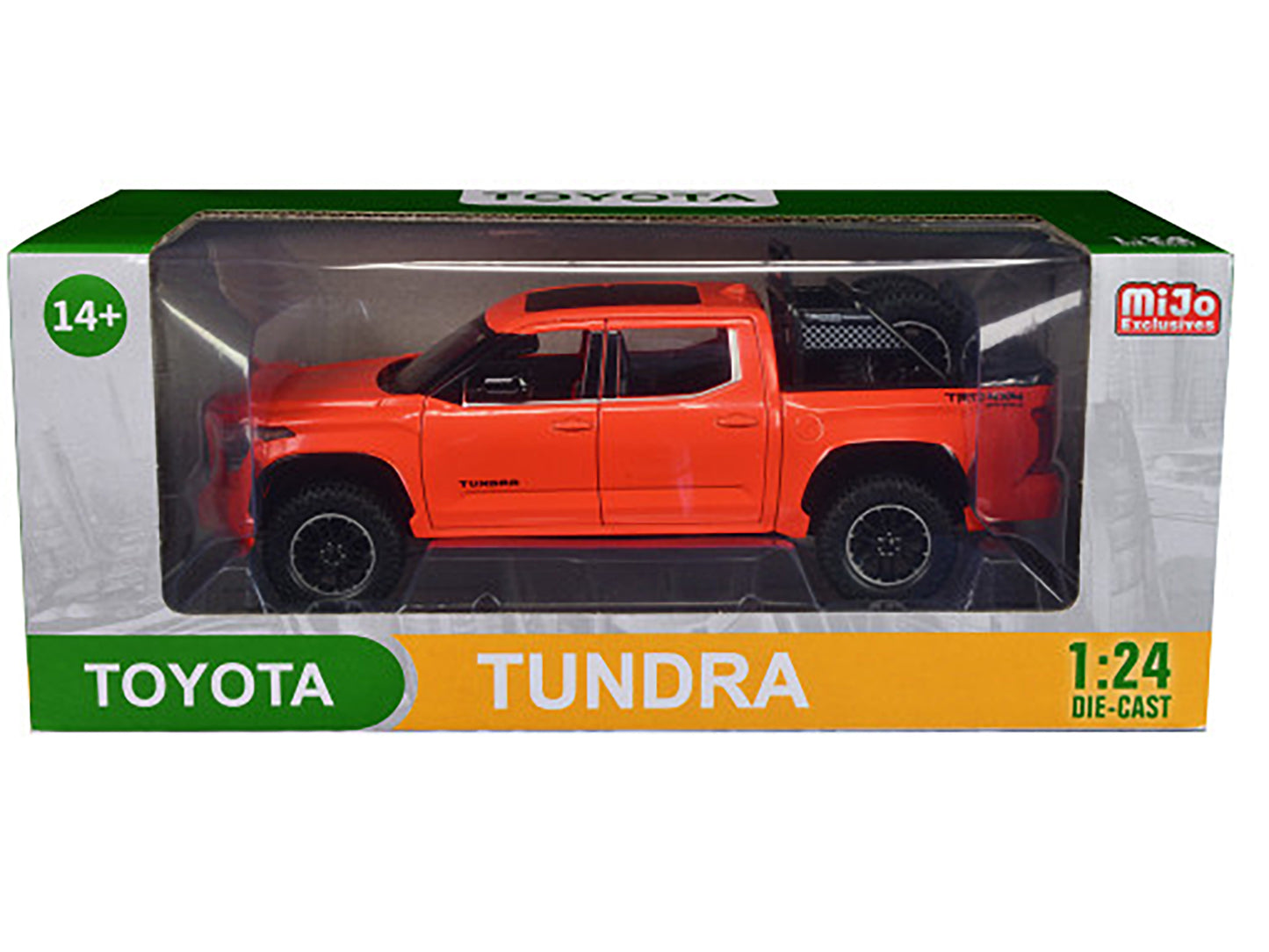 2023 Toyota Tundra TRD 4x4 Pickup Truck Solar Octane Orange with Sunroof and Wheel Rack 1/24 Diecast Model Car