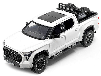 2023 Toyota Tundra TRD 4x4 Pickup Truck White Metallic with Sunroof and Wheel Rack 1/24 Diecast Model Car