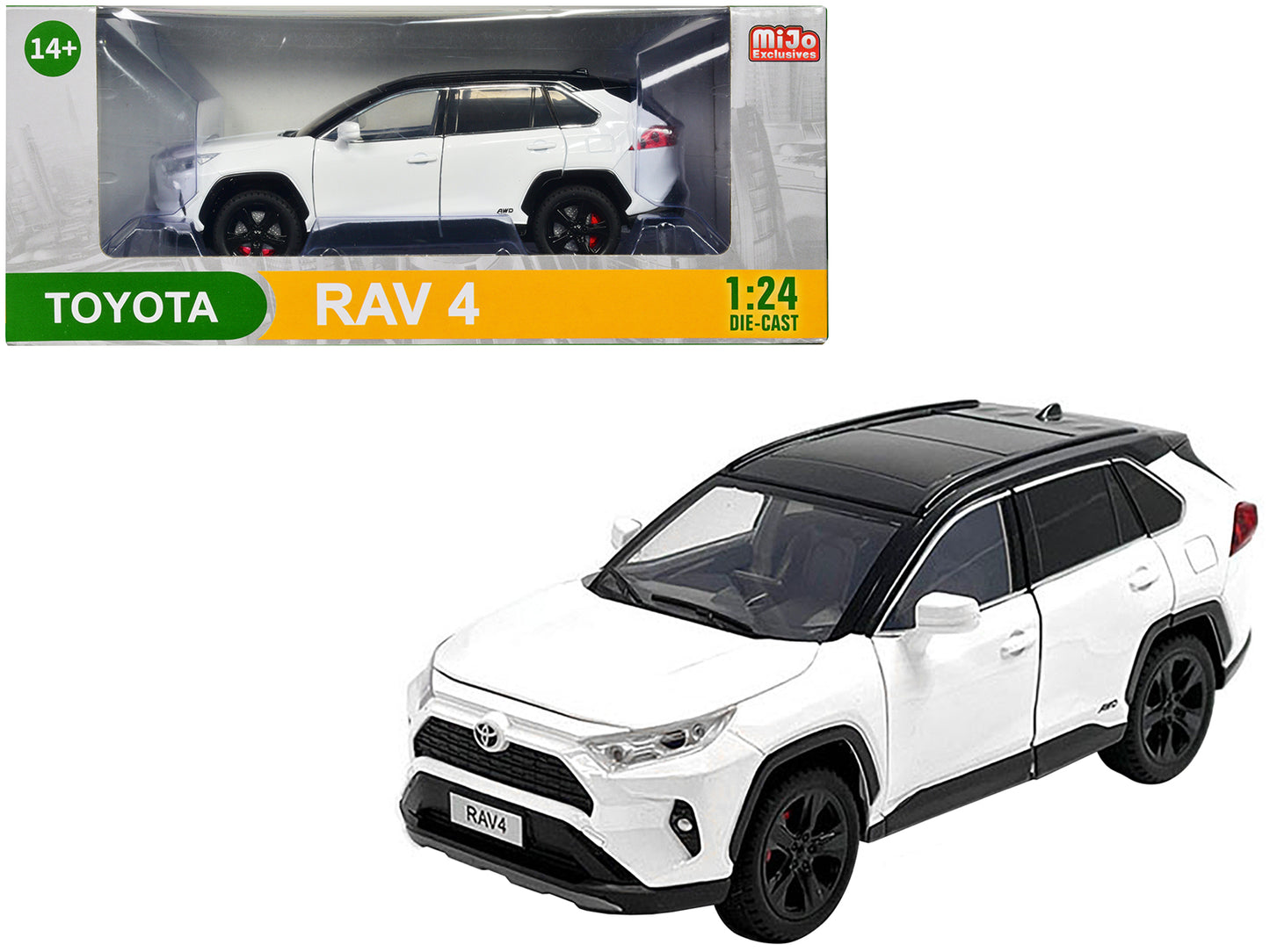 Toyota Rav4 Hybrid XSE White with Black Top and Sunroof 1/24 Diecast Model Car