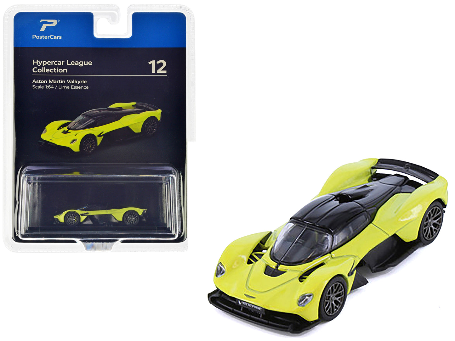 Aston Martin Valkyrie Lime Essence Yellow Metallic with Black Top "Hypercar League Collection" 1/64 Diecast Model Car by PosterCars