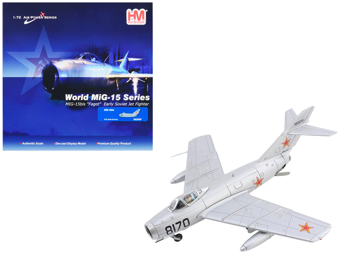 Mikoyan-Gurevich MiG-15Bis Fighter Aircraft "8170 Early Soviet Fighter" Soviet Air Force "Air Power Series" 1/72 Diecast Model by Hobby Master