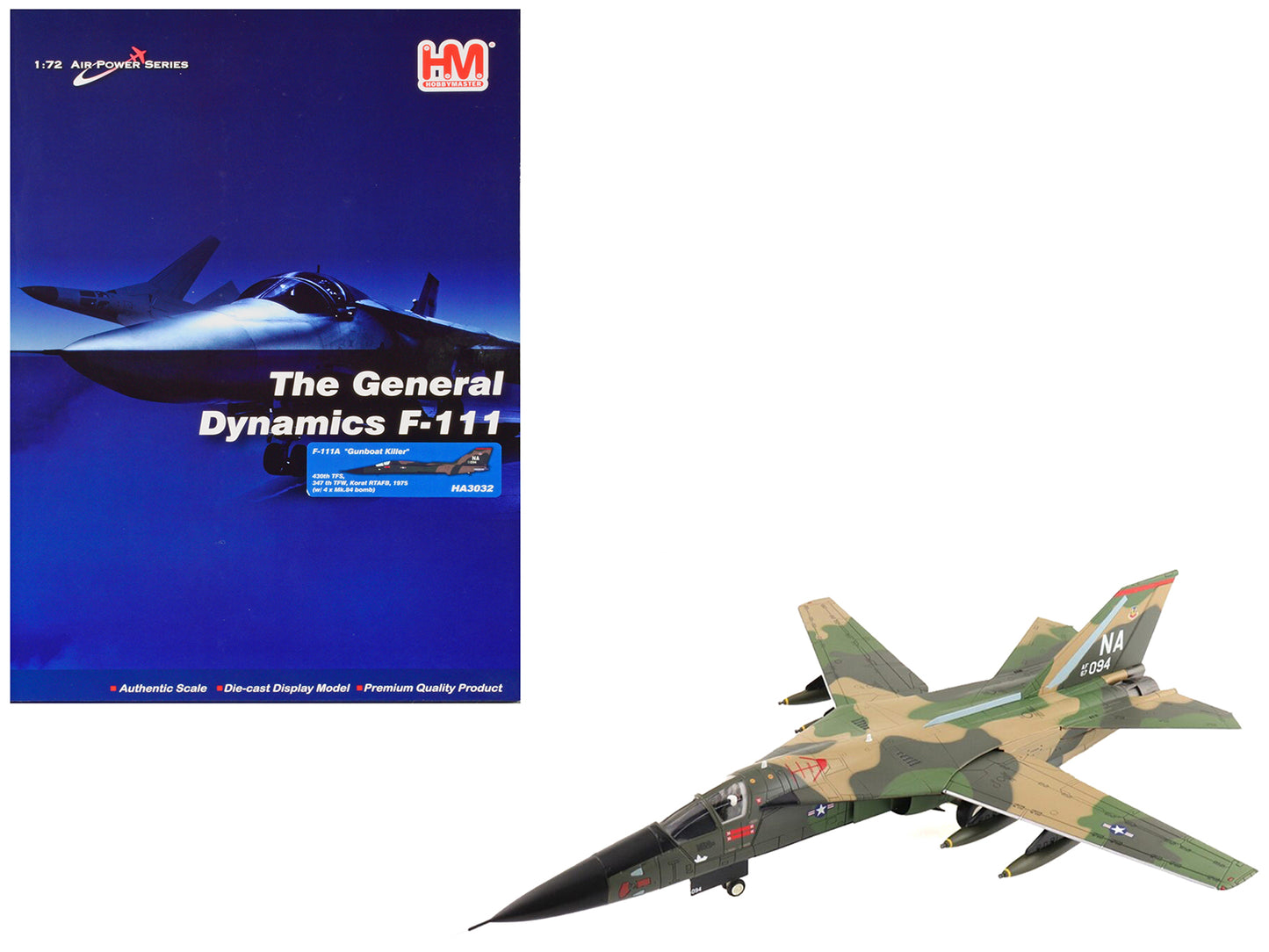 General Dynamics F-111A Aardvark Aircraft "347th TFW 430th TFS 67-0094 Gunboat Killer Korat RTAB Thailand" (1975) United States Air Force "Air Power Series" 1/72 Diecast Model by Hobby Master