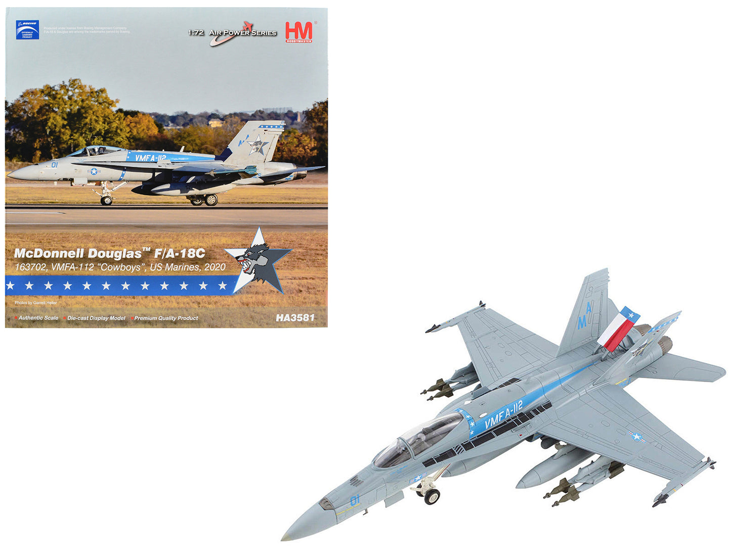 McDonnell Douglas F/A-18C Hornet Aircraft "VMFA-112 Cowboys" (2020) United States Marines "Air Power Series" 1/72 Diecast Model by Hobby Master