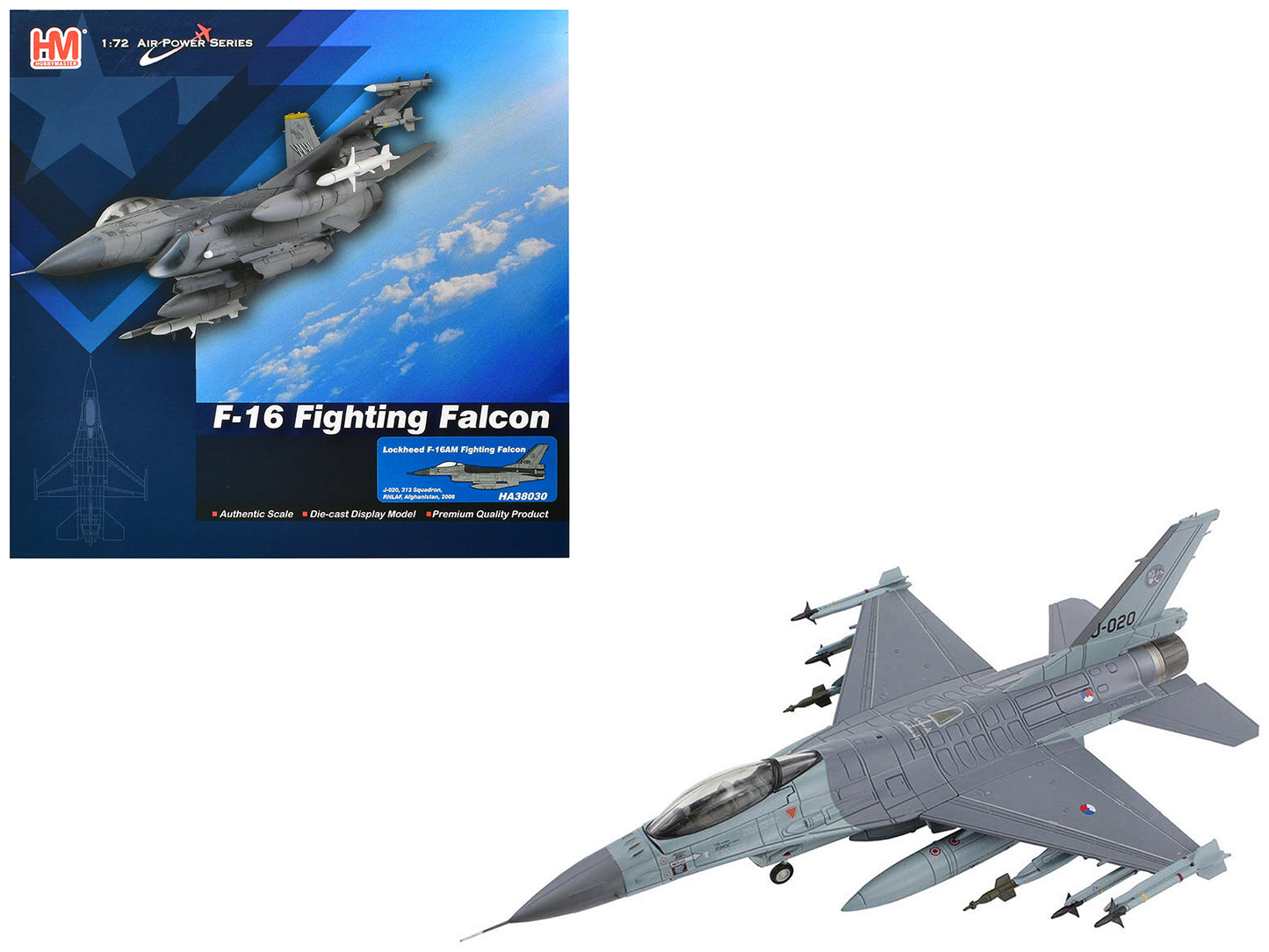 Lockheed F-16AM Fighting Falcon Fighter Aircraft "313 Squadron Afghanistan" (2008) Royal Netherlands Air Force (RNLAF) "Air Power Series" 1/72 Diecast Model by Hobby Master