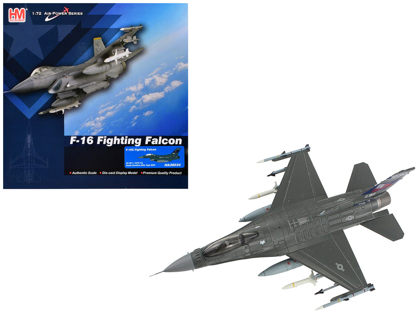 Lockheed F-16C Fighting Falcon Fighter Aircraft "157th Fighter Squadron South Carolina National Guard" (2020) United States Air Force "Air Power Series" 1/72 Diecast Model by Hobby Master