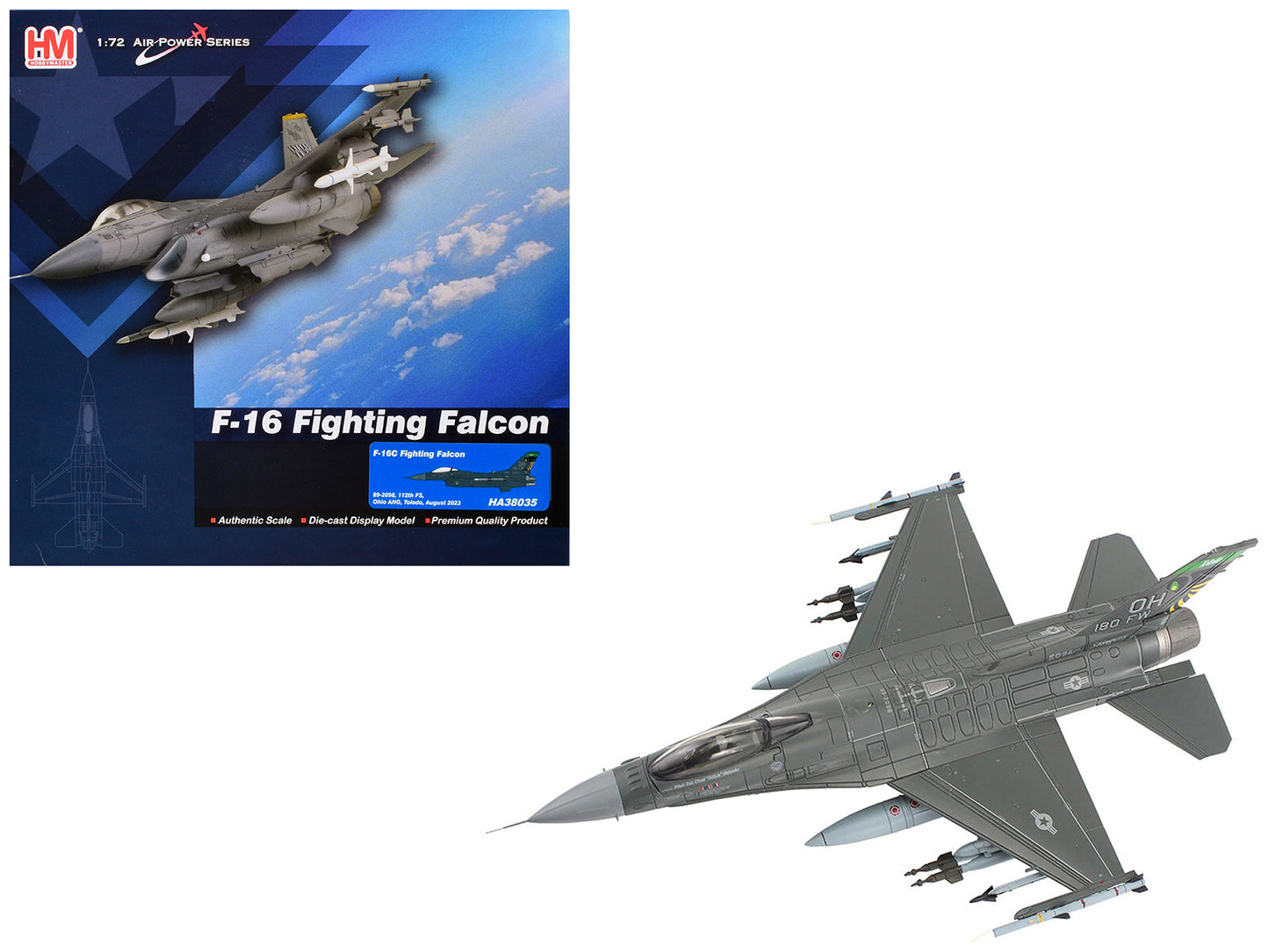 Lockheed F-16C Fighting Falcon Fighter Aircraft "112th FS Ohio Air National Guard Toledo" (2023) United States Air Force "Air Power Series" 1/72 Diecast Model by Hobby Master