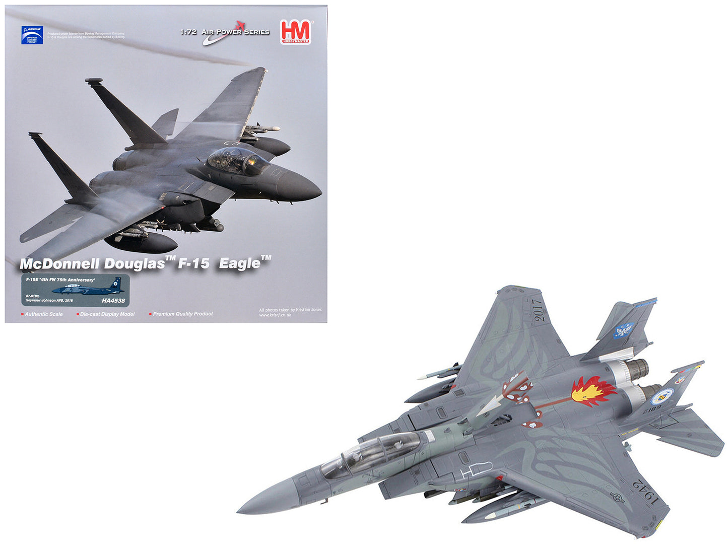 McDonnell Douglas F-15E Strike Eagle Fighter Aircraft "4th FW 75th Anniversary Seymour Johnson AFB" (2018) United States Air Force "Air Power Series" 1/72 Diecast Model by Hobby Master