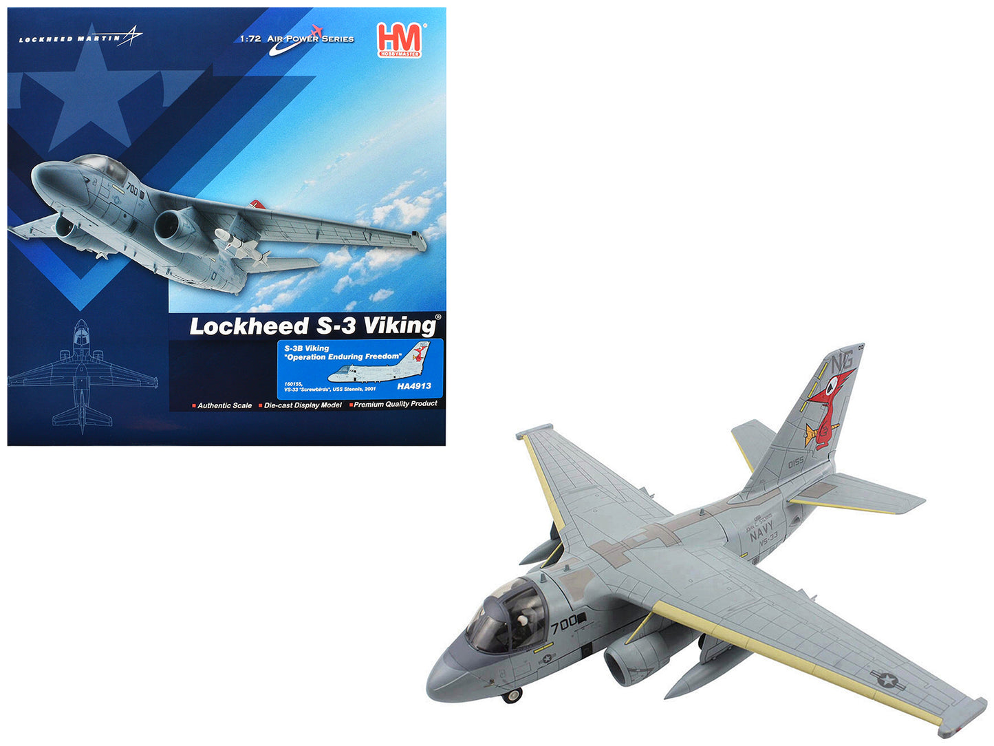 Lockheed S-3B Viking Aircraft "Operation Enduring Freedom VS-33 Screwbirds USS Stennis" (2001) United States Navy "Air Power Series" 1/72 Diecast Model by Hobby Master