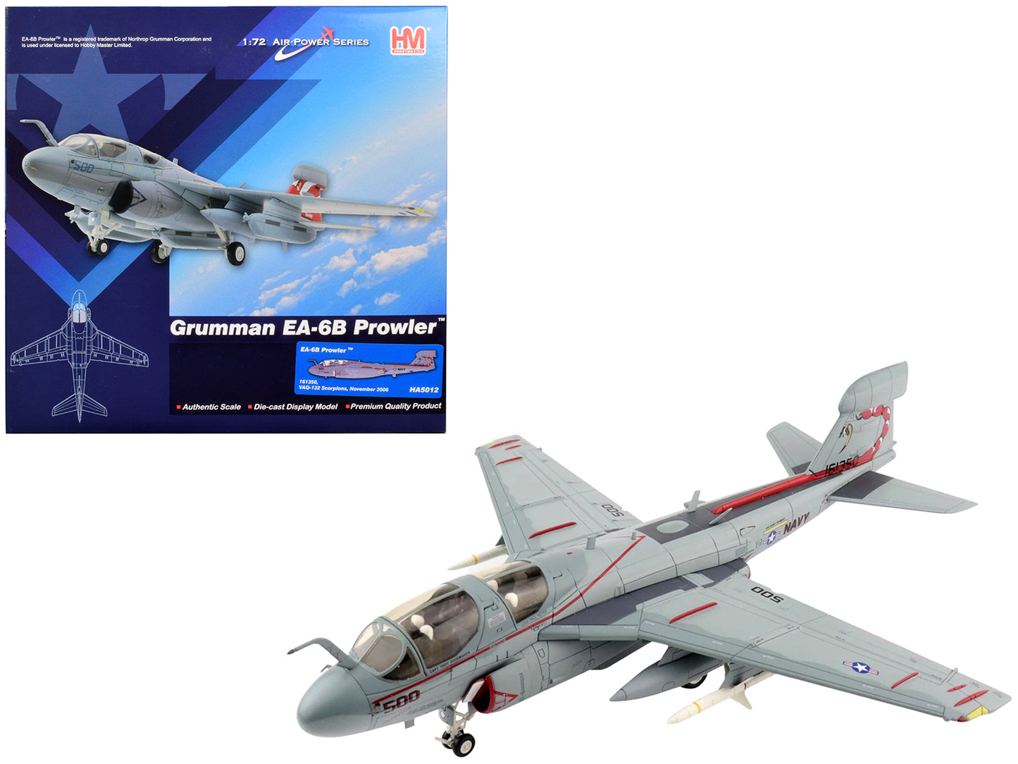 Grumman EA-6B Prowler Aircraft VAQ-132 "Scorpions" United States Navy (2006) "Air Power Series" 1/72 Diecast Model by Hobby Master