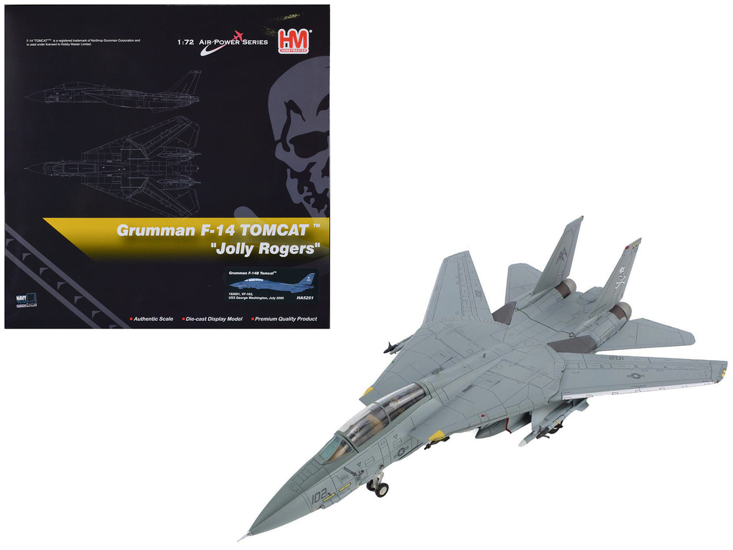 Grumman F-14B Tomcat Fighter Aircraft "VF-103 Jolly Rogers USS George Washington" (2000) United States Navy "Air Power Series" 1/72 Diecast Model by Hobby Master