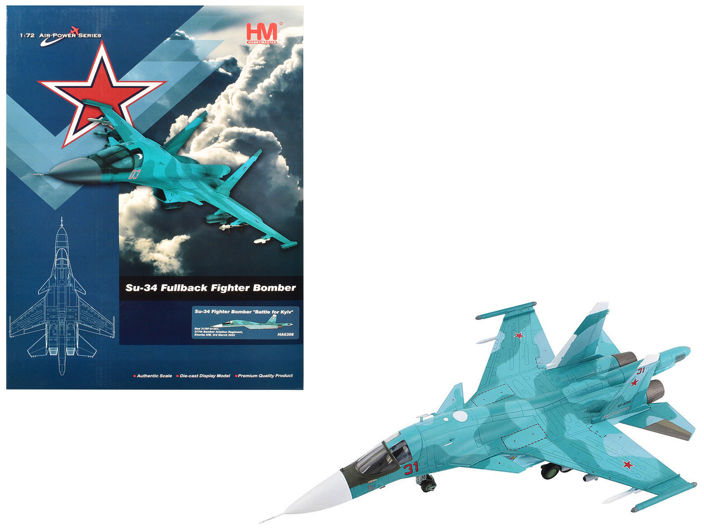 Sukhoi Su-34 Fullback Fighter-Bomber Aircraft "Battle for Kyiv 277th Bomber Aviation Regiment Khurba Air Force Base" (2022) Russian Air Force "Air Power Series" 1/72 Diecast Model by Hobby Master