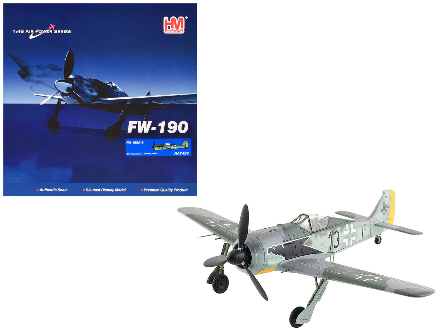 Focke-Wulf Fw 190A-3 Fighter Aircraft "8. Staffel Jagdgeschwader 2 (8/JG.2) World War II" German Luftwaffe "Air Power Series" 1/48 Diecast Model by Hobby Master