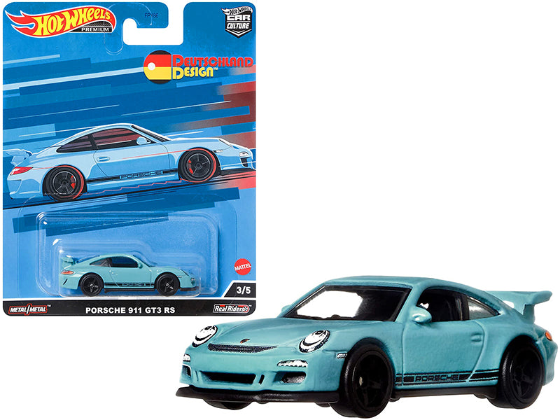 Porsche 911 GT3 RS Light Blue with Black Stripes "Deutschland Design" Series Diecast Model Car by Hot Wheels