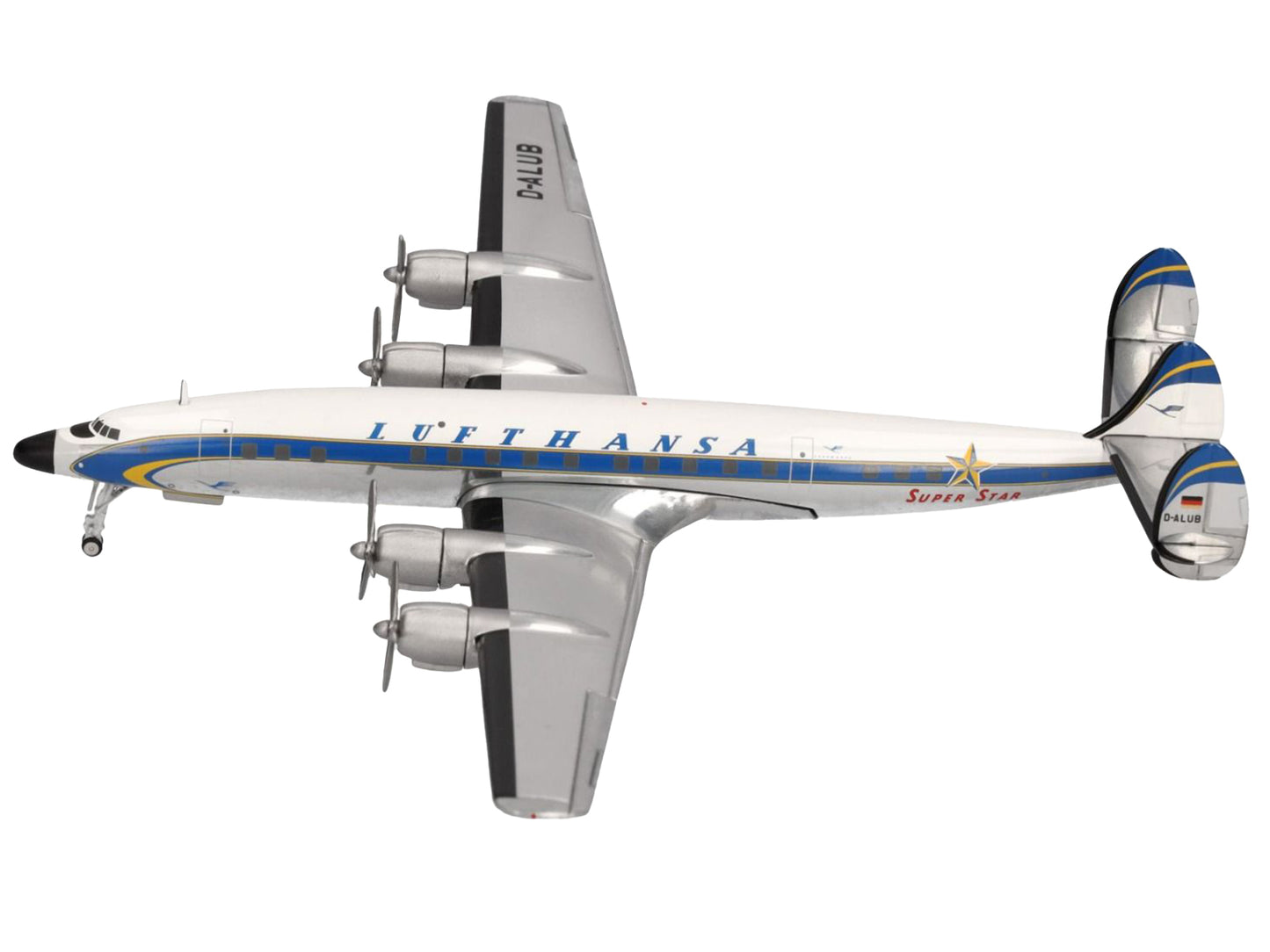 Lockheed L-1649A Super Star Commercial Aircraft "Lufthansa" (D-ALUB) White with Blue Stripes 1/200 Diecast Model Airplane by Herpa