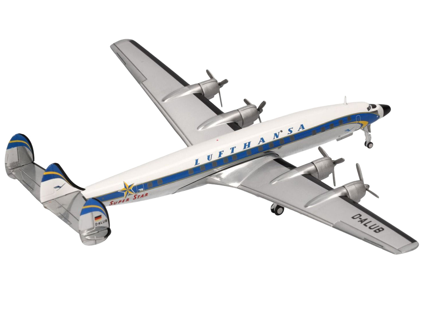 Lockheed L-1649A Super Star Commercial Aircraft "Lufthansa" (D-ALUB) White with Blue Stripes 1/200 Diecast Model Airplane by Herpa