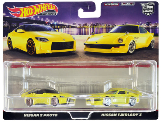 Nissan Z Proto Yellow with Black Top and Nissan Fairlady Z Yellow "Car Culture" Set of 2 Cars Diecast Model Cars by Hot Wheels