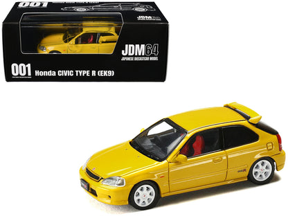 Honda Civic Type R (EK9) RHD (Right Hand Drive) Sunlight Yellow "JDM64" Series 1/64 Diecast Model Car by Hobby Japan