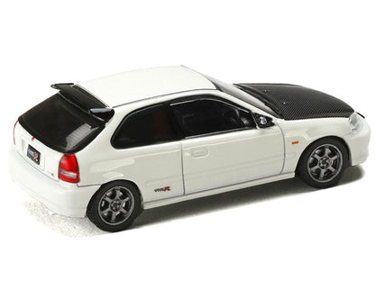 Honda Civic Type R (EK9) RHD (Right Hand Drive) Championship White with Carbon Hood "JDM64" Series 1/64 Diecast Model Car by Hobby Japan