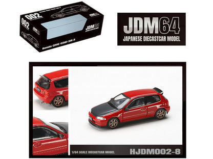 Honda Civic (EG6) SIR-II RHD (Right Hand Drive) Milano Red with Carbon Hood "JDM64" Series 1/64 Diecast Model Car by Hobby Japan