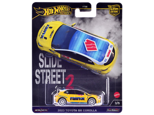 2023 Toyota GR Corolla "Rain X" Yellow "Slide Street 2" Series Diecast Model Car by Hot Wheels