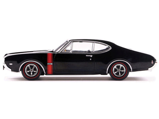 1970 Oldsmobile 442 W-30 Ebony Black with Red Stripes 1/43 Diecast Model by IXO Models