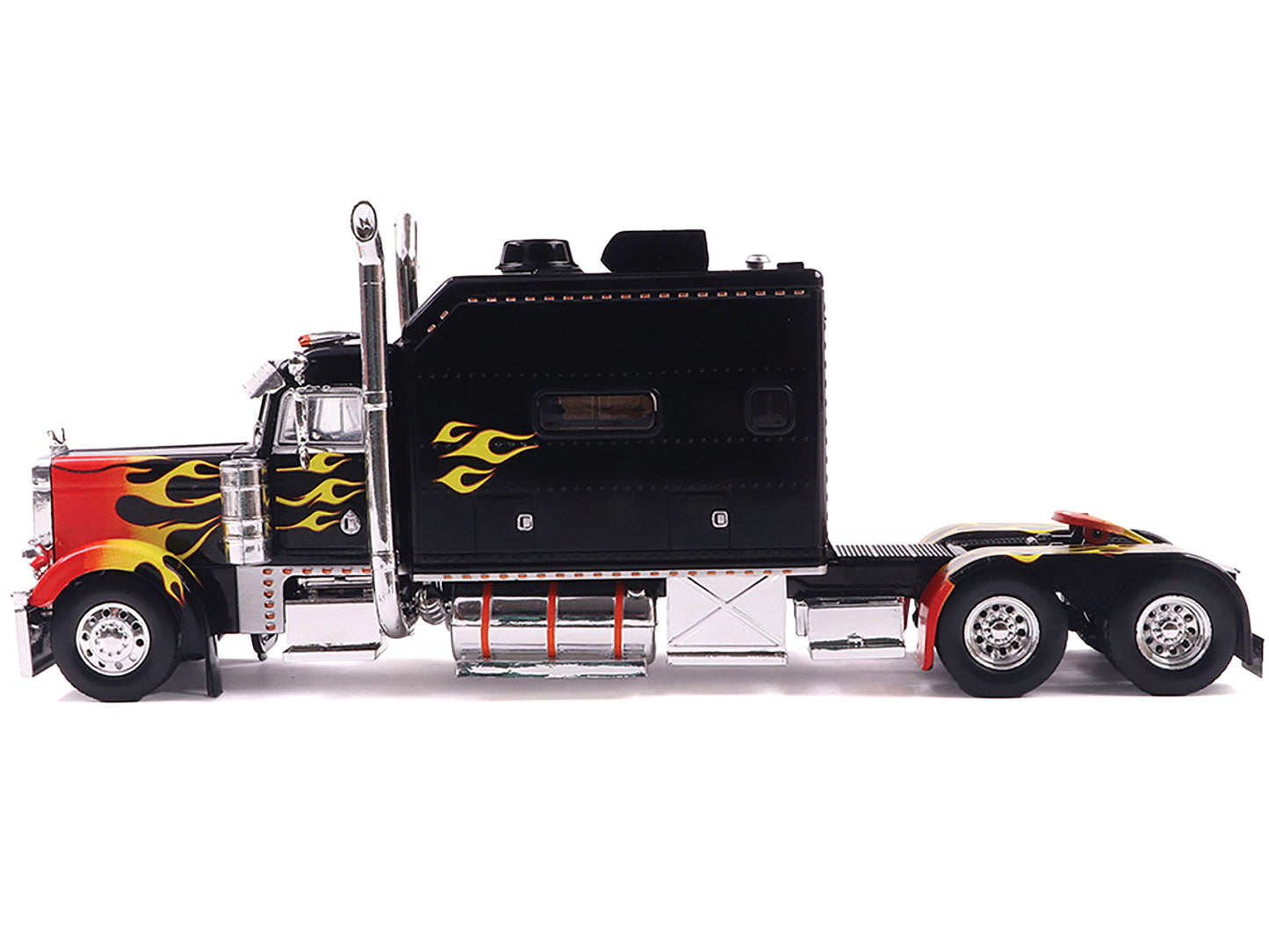 2002 Peterbilt 379 Custom Truck Tractor Black with Flame Graphics 1/43 Diecast Model by IXO Models