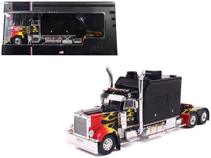 2002 Peterbilt 379 Custom Truck Tractor Black with Flame Graphics 1/43 Diecast Model by IXO Models