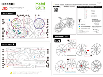 Model Kit Classic Bicycle "Bon Voyage" (Challenging Difficulty) Steel Model by Metal Earth