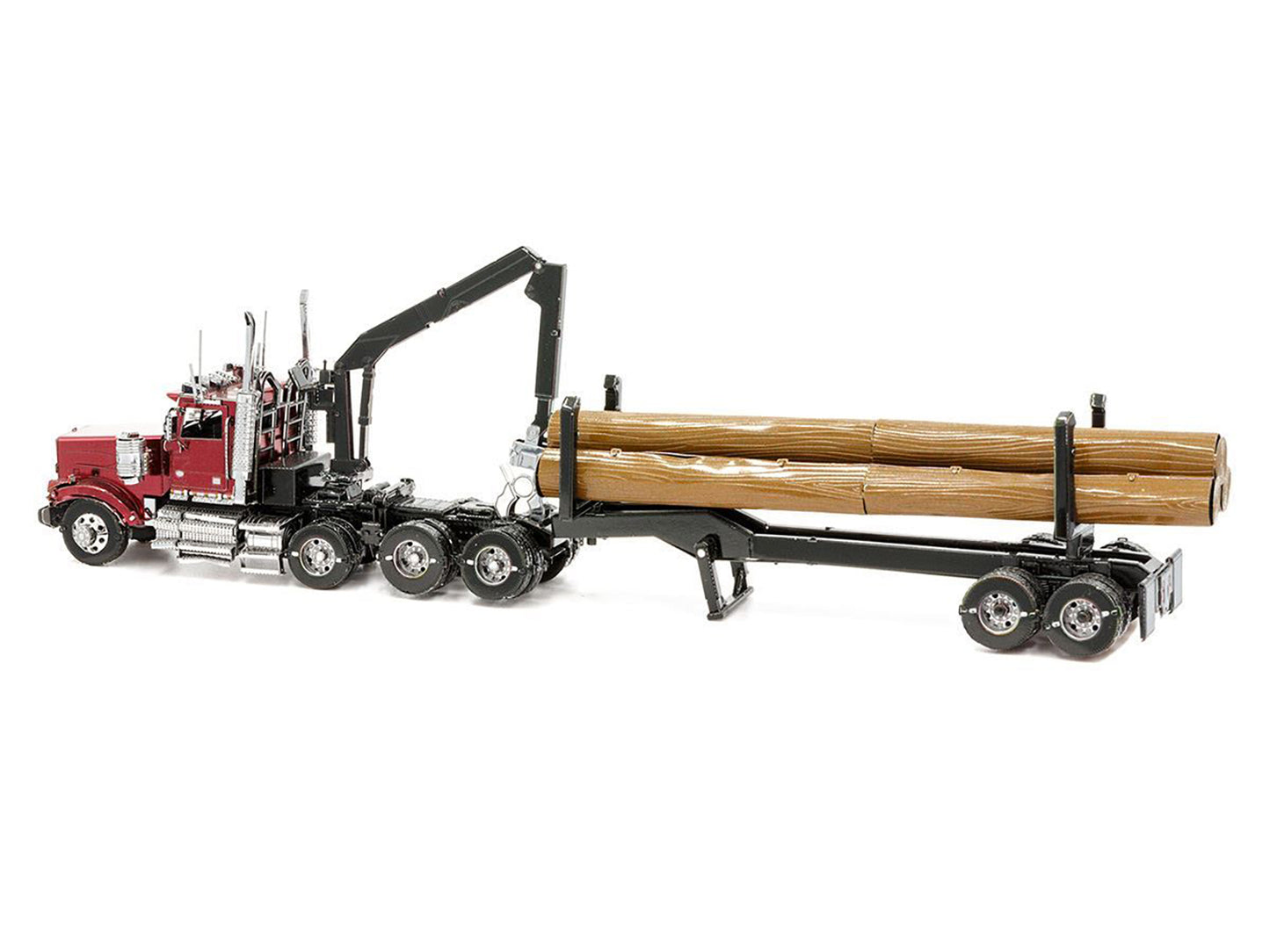 Model Kit Western Star 4900 Log Truck and Trailer Red Metallic (Challenging Difficulty) Steel Model by Metal Earth