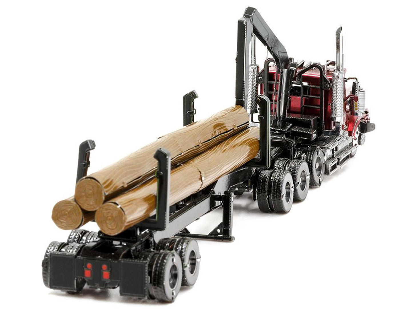 Model Kit Western Star 4900 Log Truck and Trailer Red Metallic (Challenging Difficulty) Steel Model by Metal Earth