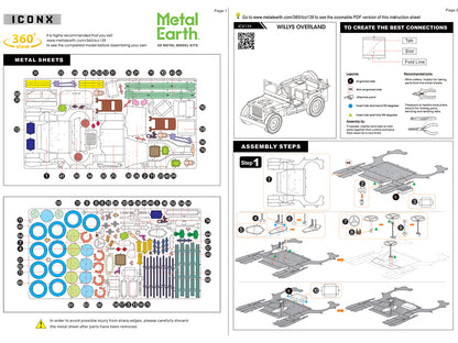 Model Kit Willys Overland Jeep (Challenging Difficulty) Steel Model by Metal Earth