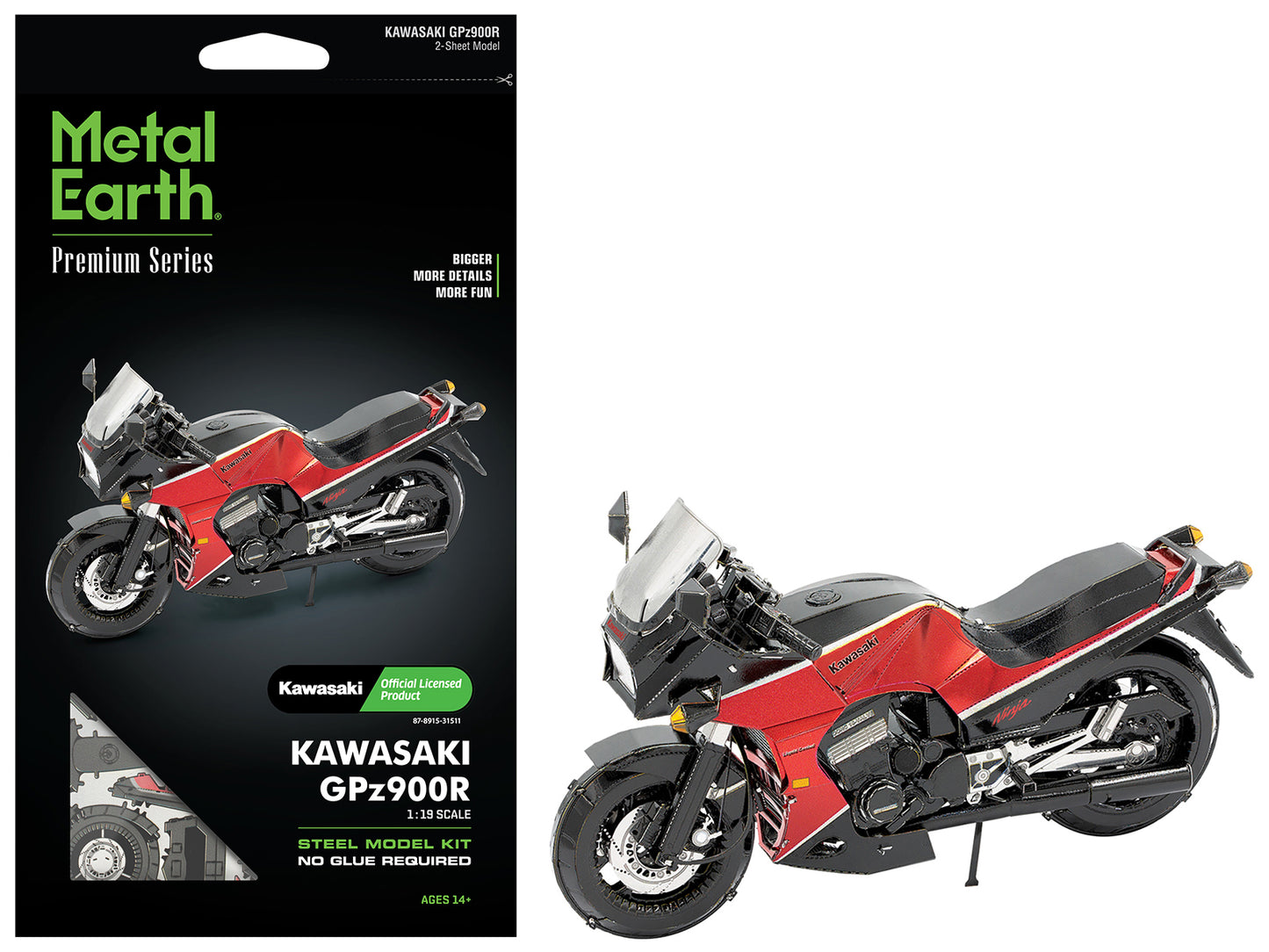 Model Kit Kawasaki GPz900R Motorcycle Red and Black (Challenging Difficulty) Steel Model by Metal Earth