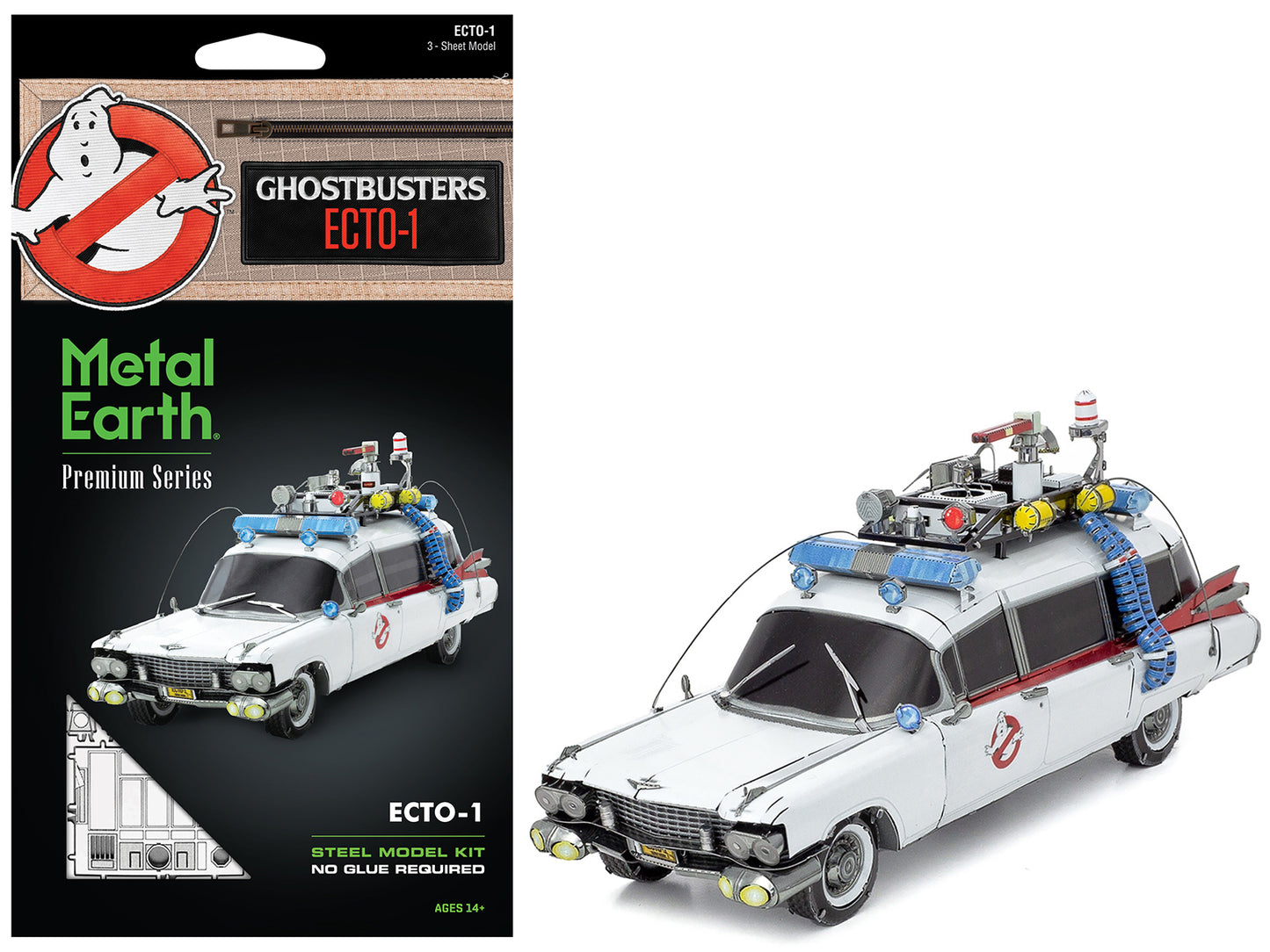 Model Kit Ecto-1 Car White "Ghostbusters" (1984) Movie (Challenging Difficulty) Steel Model by Metal Earth