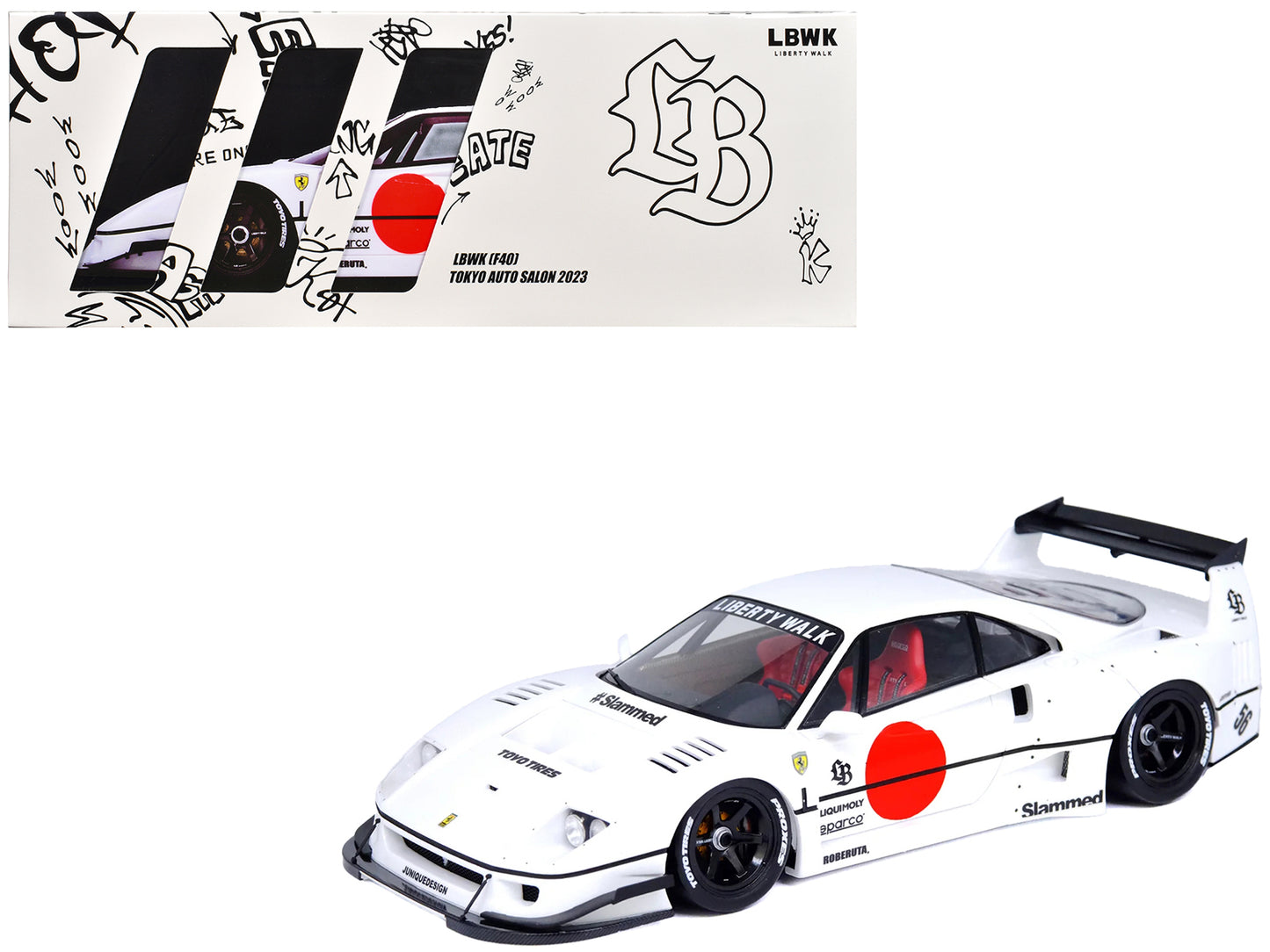 LBWK (Liberty Walk) F40 White with Graphics "Tokyo Auto Salon 2023" 1/18 Model Car by Inno Models