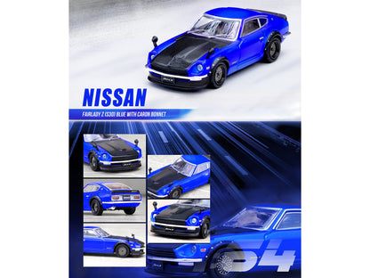 Nissan Fairlady Z (S30) RHD (Right Hand Drive) Blue Metallic with Carbon Hood 1/64 Diecast Model Car by Inno Models