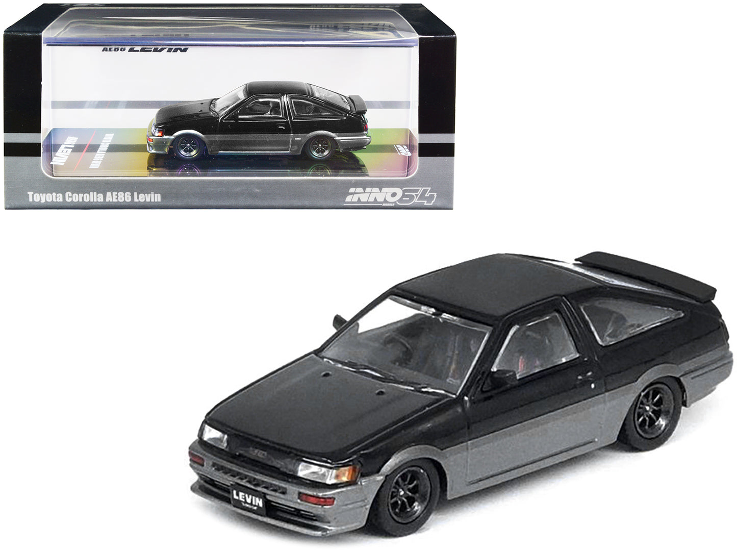 Toyota Corolla AE86 Levin RHD (Right Hand Drive) Black and Gray Metallic 1/64 Diecast Model Car by Inno Models