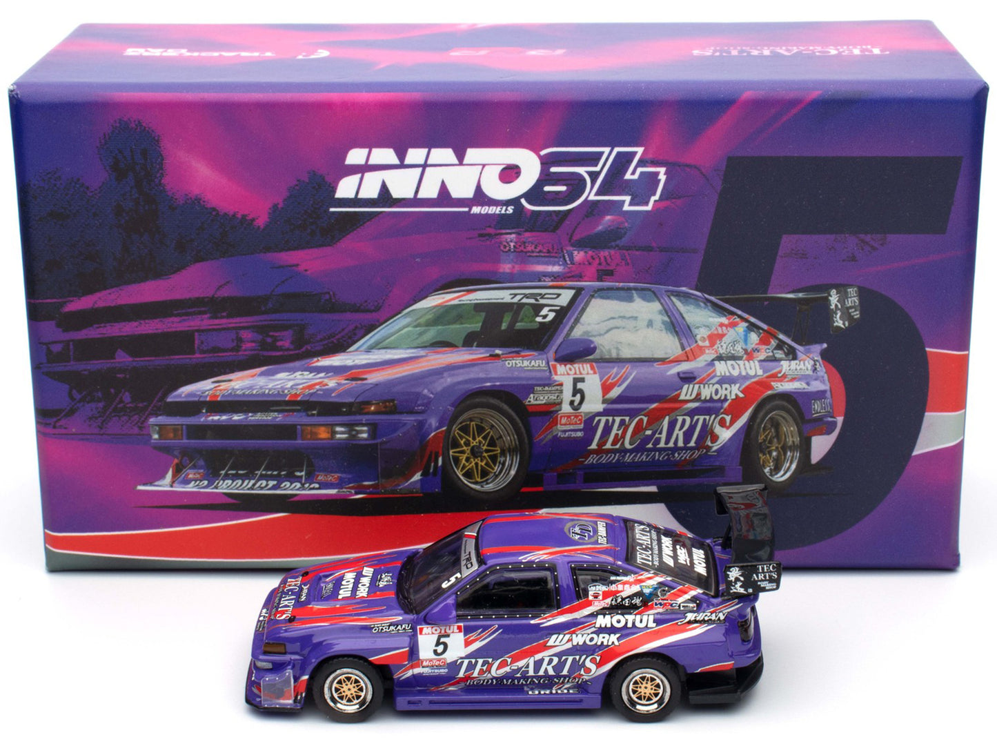 Toyota Sprinter Trueno (AE86) RHD (Right Hand Drive) #5 "N2 Project by TEC-ART's" Purple Metallic with Graphics 1/64 Diecast Model Car by Inno Models