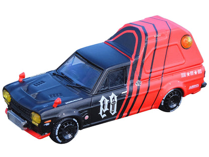 Nissan Sunny "Hakotora" Pickup Truck RHD (Right Hand Drive) #09 with Camper Shell Red and Black "09 Racing #Decepcionez" with Keychain Gift 1/64 Diecast Model Car by Inno Models