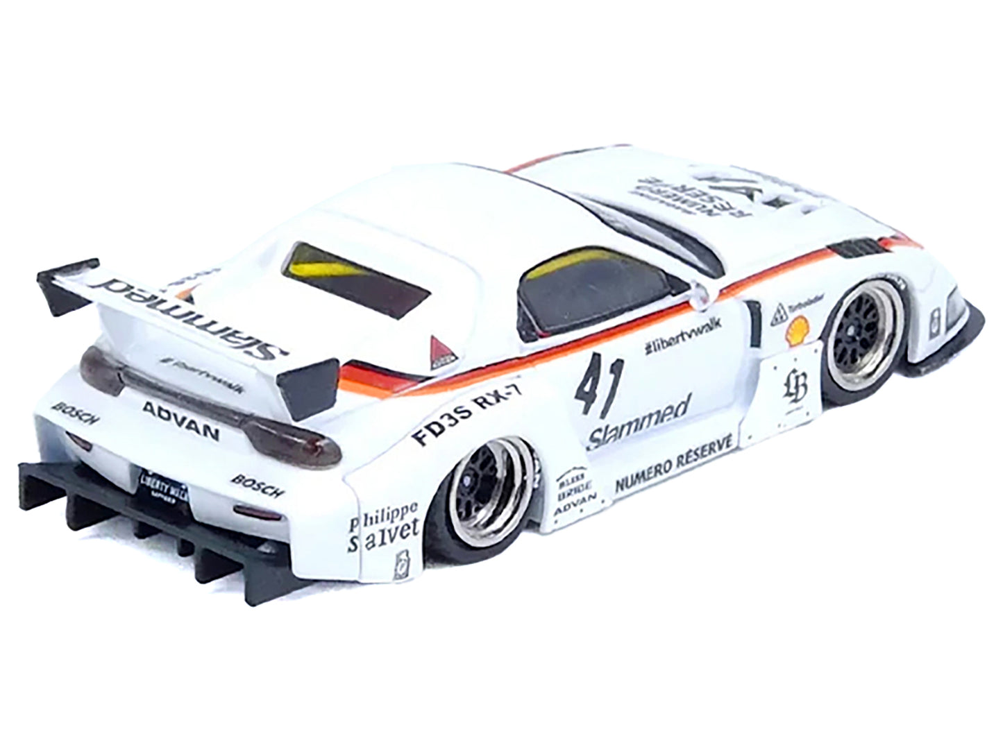 Mazda RX7 (FD3S) LB-Super-Silhouette RHD (Right Hand Drive) #41 White with Stripes and Graphics 1/64 Diecast Model Car by Inno Models