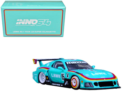 Mazda RX7 (FD3S) LB-Super-Silhouette RHD (Right Hand Drive) #15 Light Blue with Stripes 1/64 Diecast Model Car by Inno Models