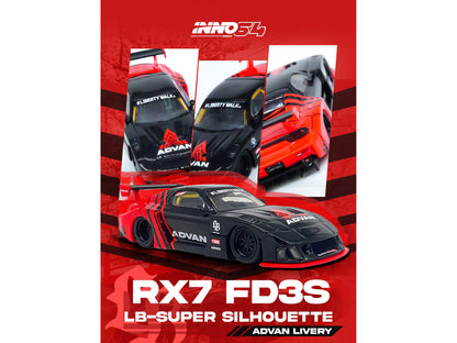 Mazda RX7 (FD3S) LB-Super-Silhouette RHD (Right Hand Drive) "Advan Livery" Red and Black 1/64 Diecast Model Car by Inno Models