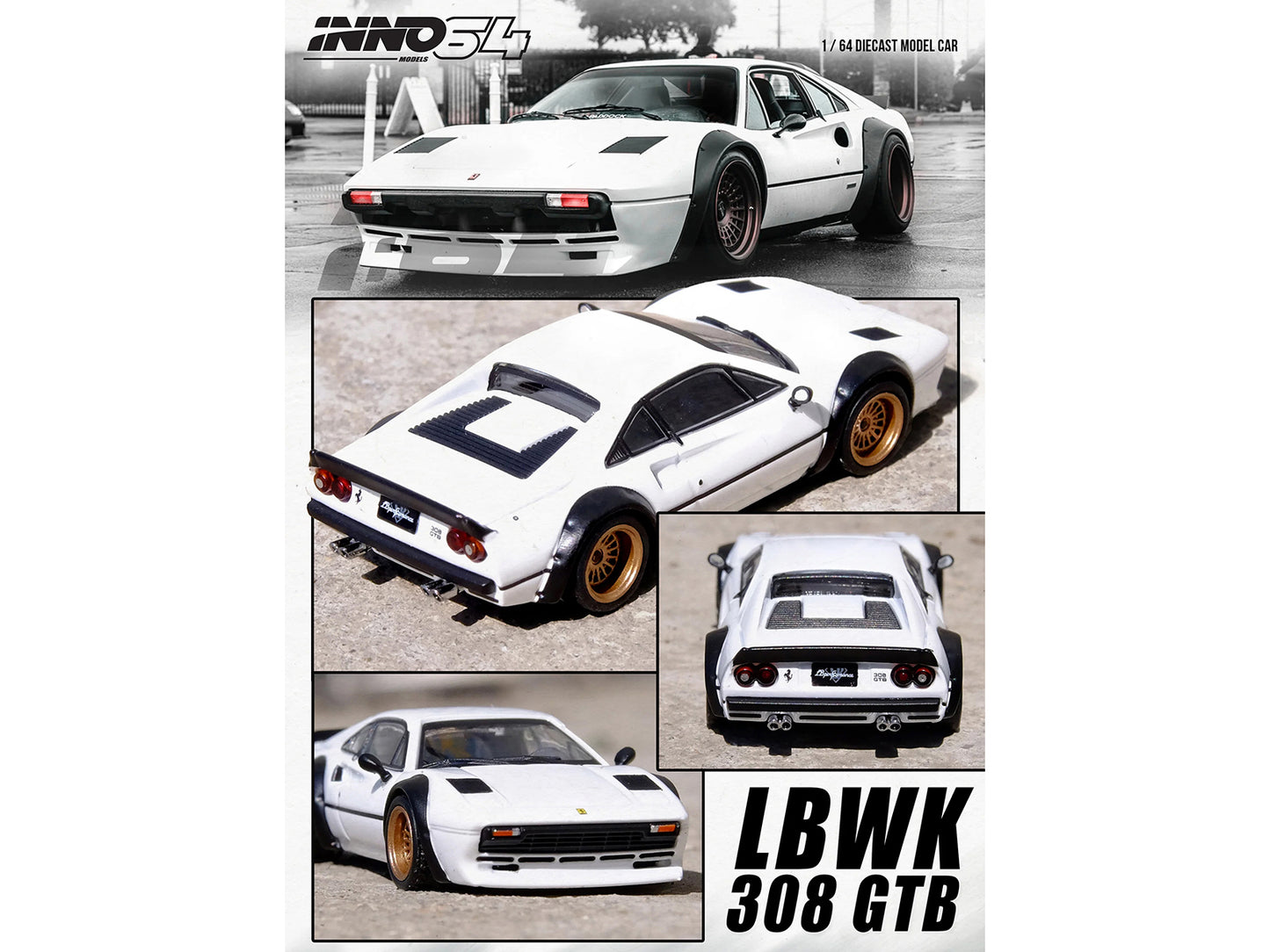 LBWK (Liberty Walk) 308 GTB White 1/64 Diecast Model Car by Inno Models