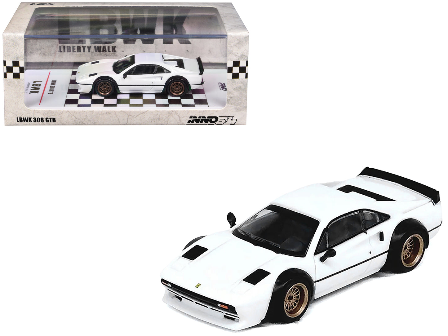 LBWK (Liberty Walk) 308 GTB White 1/64 Diecast Model Car by Inno Models