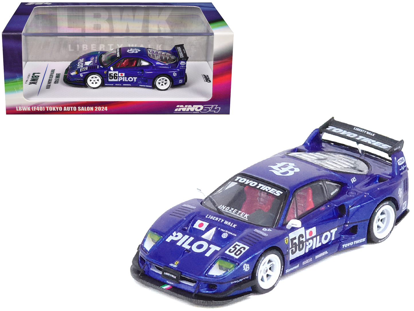 LBWK (Liberty Walk) F40 #56 Blue "Tokyo Auto Salon 2024" 1/64 Diecast Model Car by Inno Models