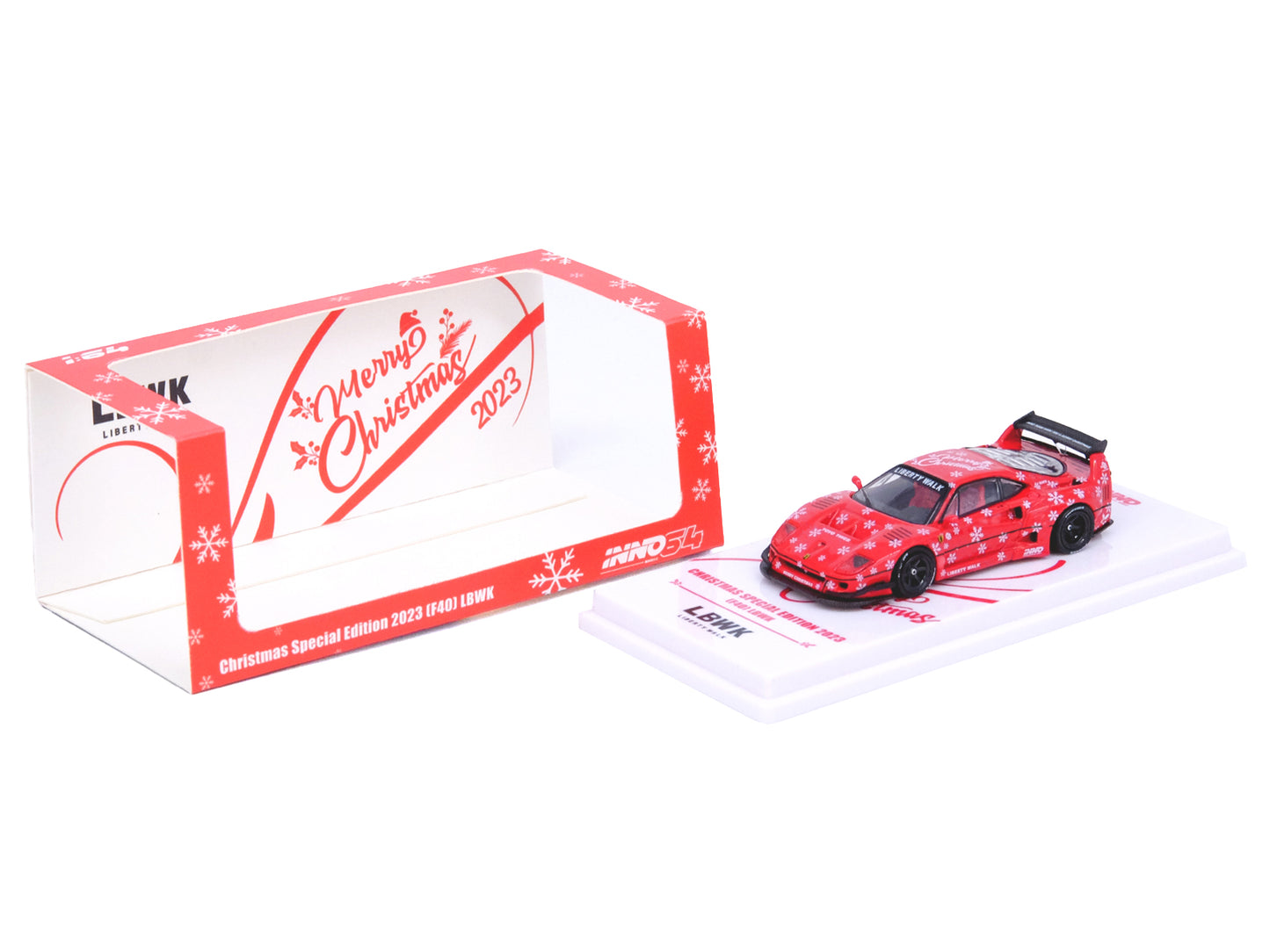 LBWK (Liberty Walk) F40 Red with Graphics "Christmas 2023 Special Edition" 1/64 Diecast Model Car by Inno Models