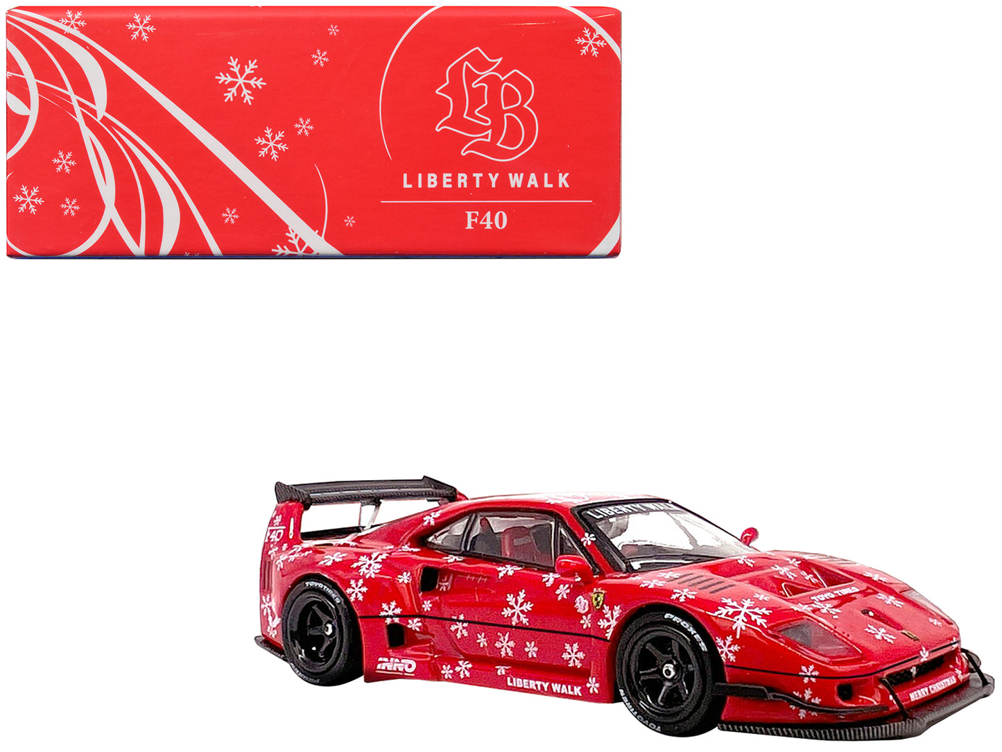 LBWK (Liberty Walk) F40 Red with Graphics "Christmas 2023 Special Edition" 1/64 Diecast Model Car by Inno Models