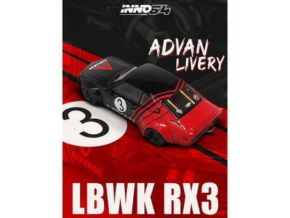 Mazda RX-3 Liberty Walk RHD (Right Hand Drive) #3 "ADVAN" Red and Black 1/64 Diecast Model Car by Inno Models