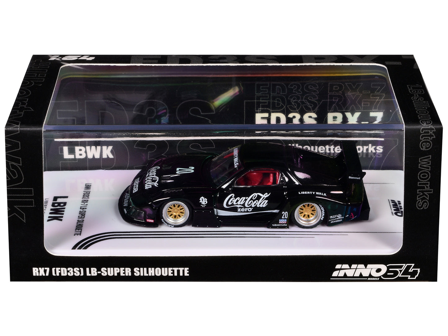 Mazda RX7 (FD3S) LB-Super-Silhouette RHD (Right Hand Drive) #20 "Coca-Cola Zero" Black 1/64 Diecast Model Car by Inno Models