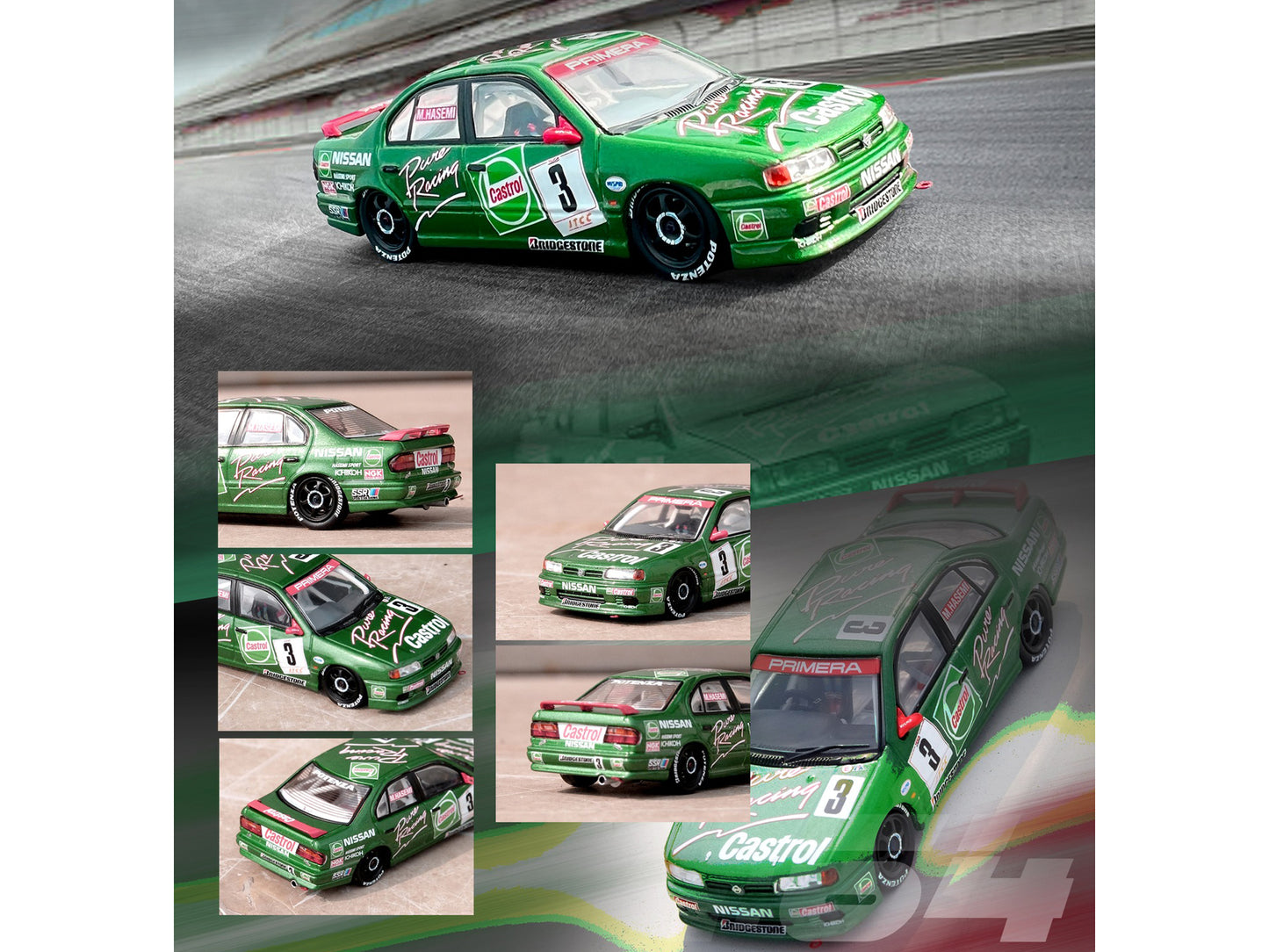 Nissan Primera (P10) RHD (Right Hand Drive) #3 Masahiro Hasemi "Castrol Primera" JTCC (Japanese Touring Car Championship) Sugo (1994) 1/64 Diecast Model Car by Inno Models