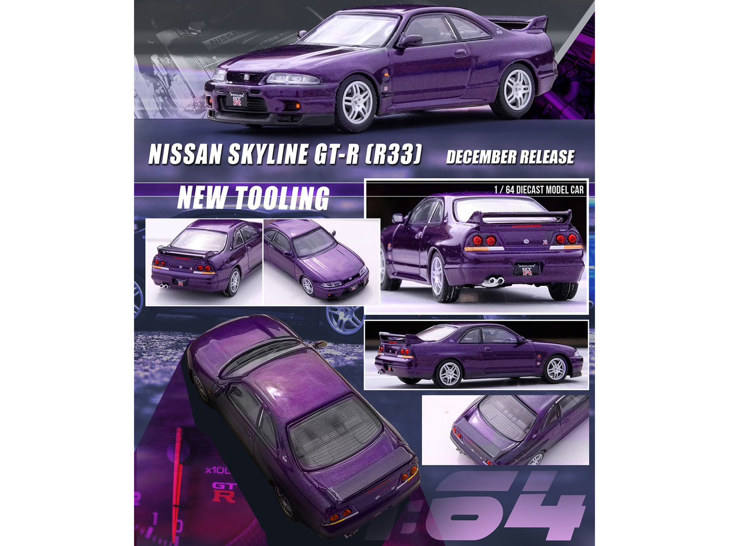 Nissan Skyline GT-R (R33) RHD (Right Hand Drive) Midnight Purple Metallic 1/64 Diecast Model Car by Inno Models